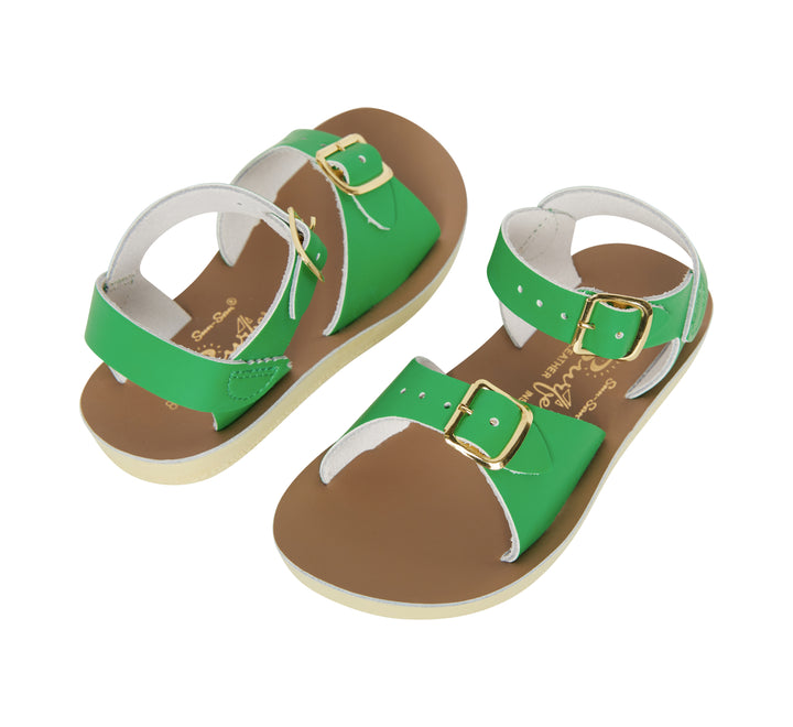 Leren kindersandalen in felle groentint van Salt Water – Surfer model met dubbele gespsluiting