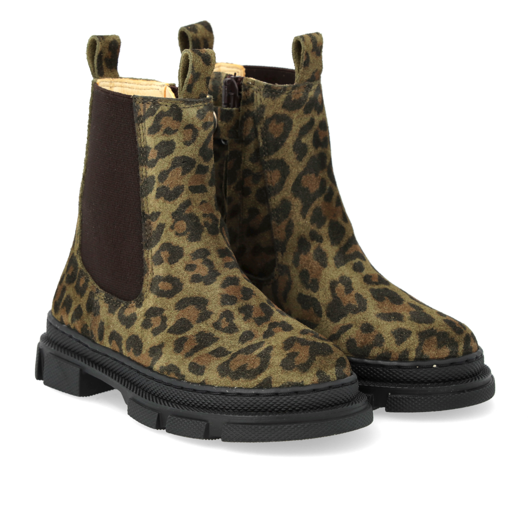 Angulus Chelsea laarsjes groene leopard print voor meisjes met zwarte zool