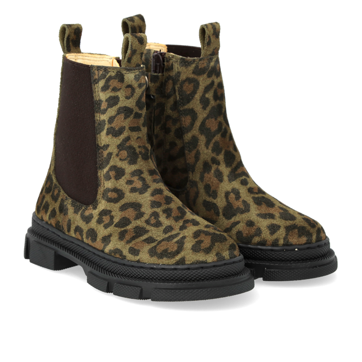 Angulus Chelsea laarsjes groene leopard print voor meisjes met zwarte zool
