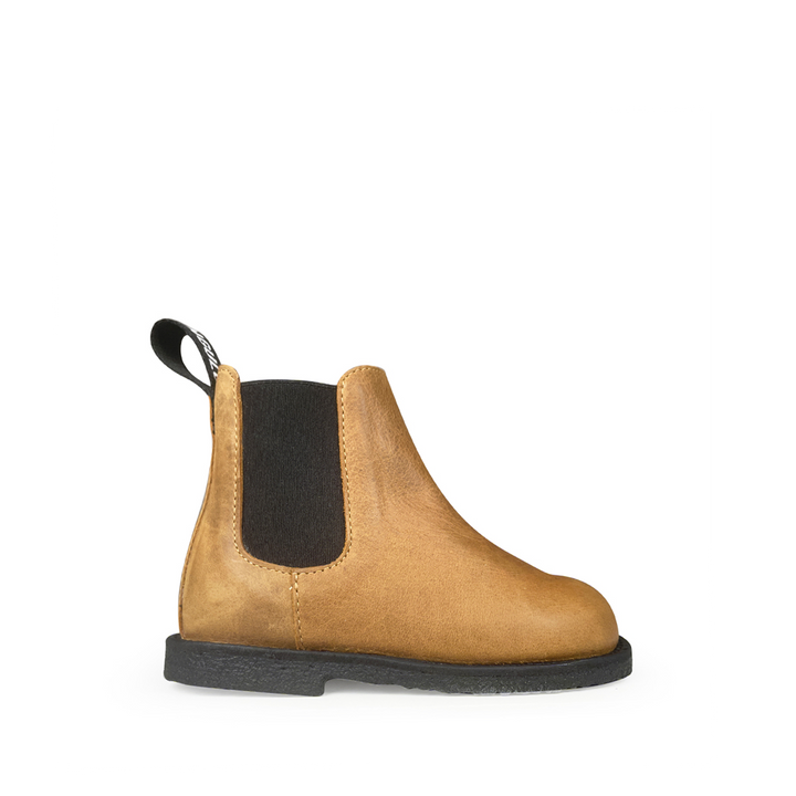 Angulus Chelsea boot bruin leer met zwarte elastiek en zwarte zool voor kinderen – Anna Pops