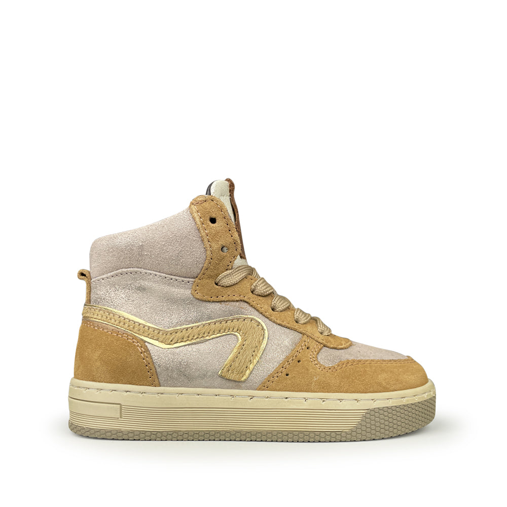 Hoge sneaker met bruin en zilver
