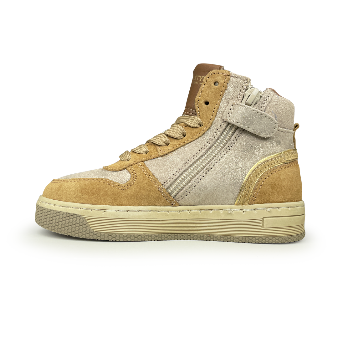 Hoge sneaker met bruin en zilver