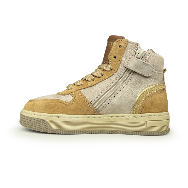 Hoge sneaker met bruin en zilver