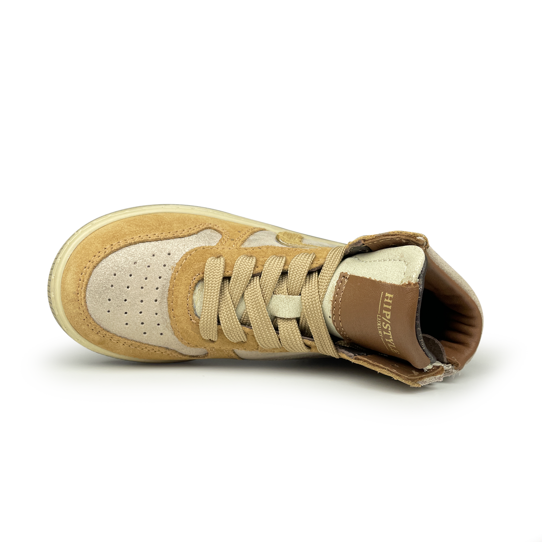 Hoge sneaker met bruin en zilver