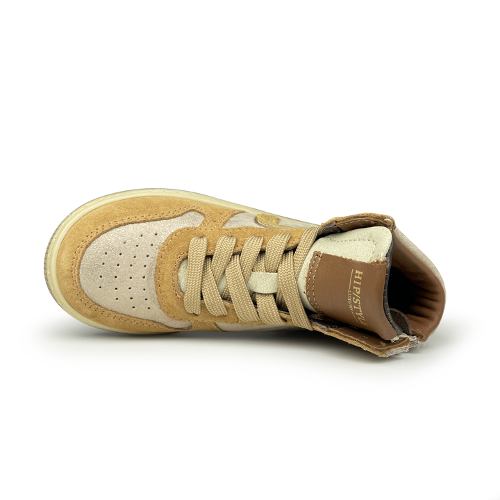 Hoge sneaker met bruin en zilver