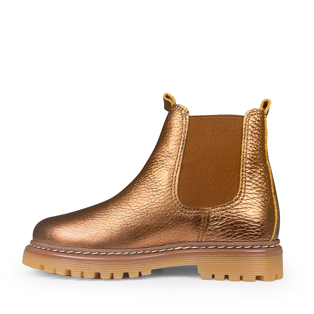 Angulus Chelsea laars brons leer met bruine elastiek en profielzool