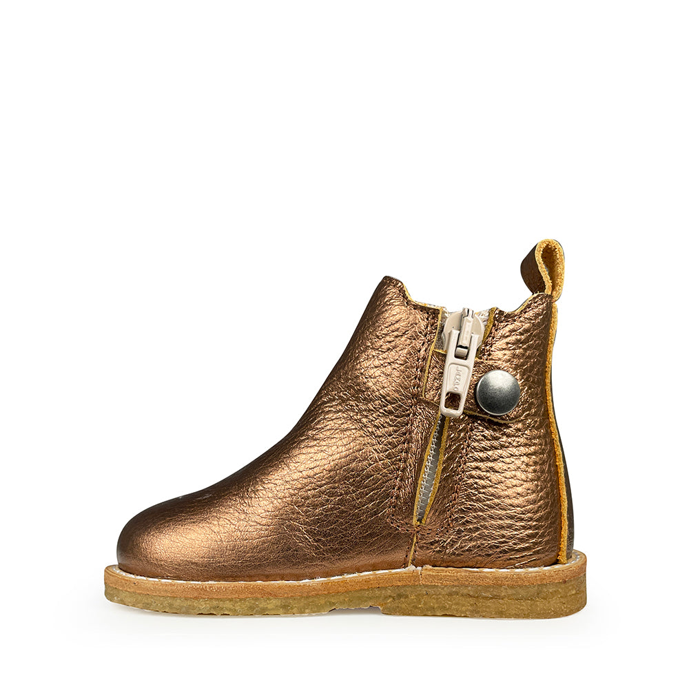 Zijaanzicht Angulus Chelsea laars brons leer met rits en crêpe zool