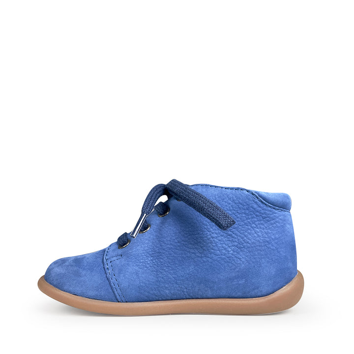 eerstestapper veterschoen in blauw leer met veters