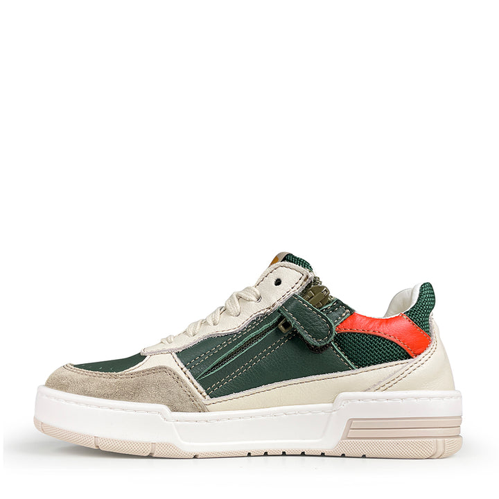 Witte Ocra sneaker met groene en oranje accenten en ritssluiting