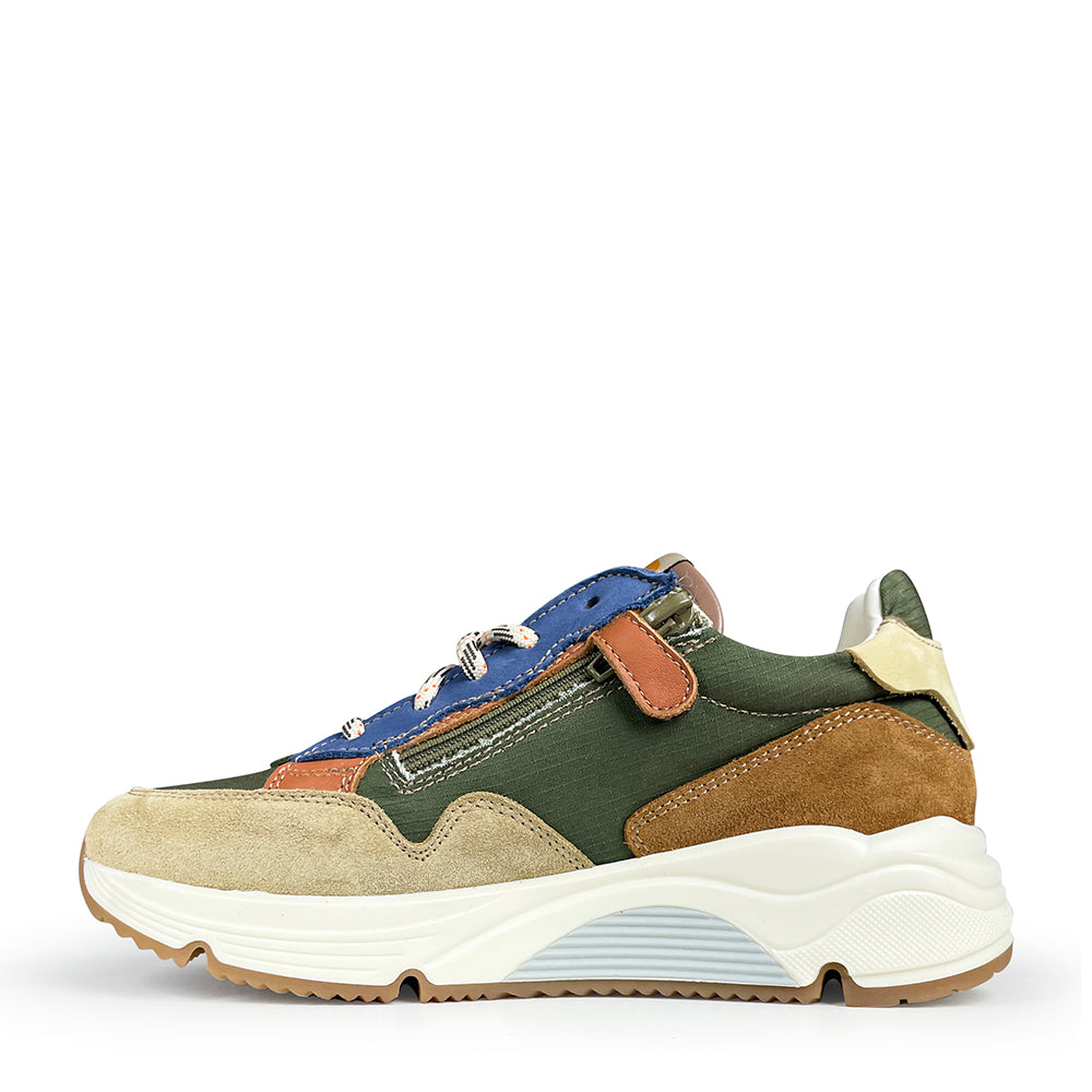 Runner Ocra meerkleurig met ritssluiting en dikke runnerzool