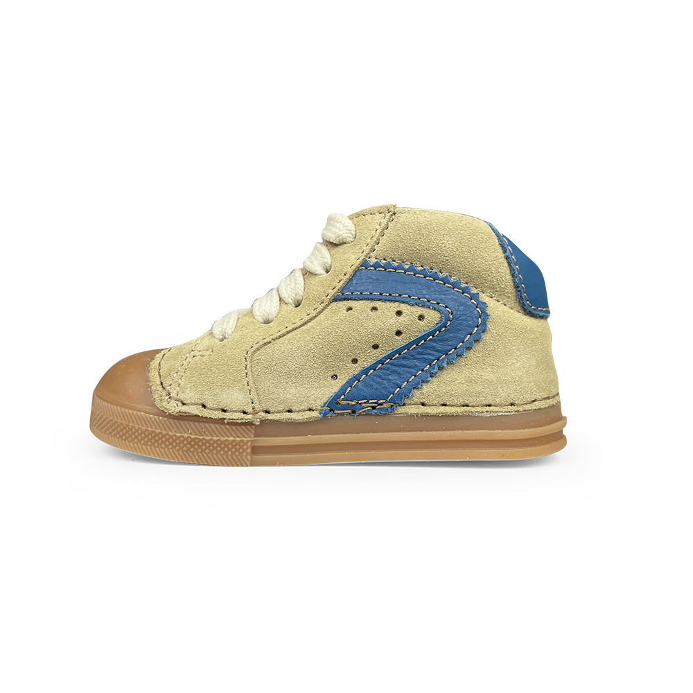 Lichtbruine préstapschoen met blauw