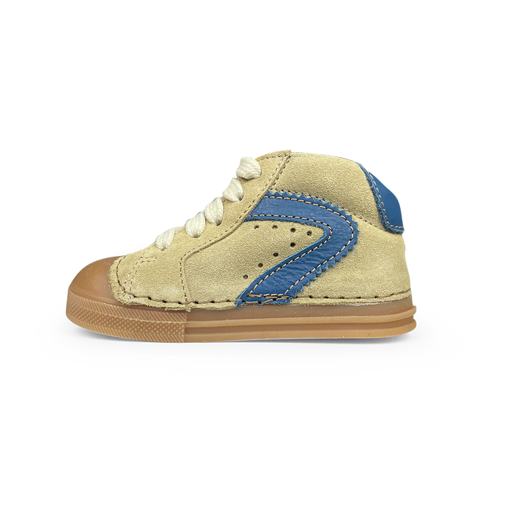 Lichtbruine préstapschoen met blauw
