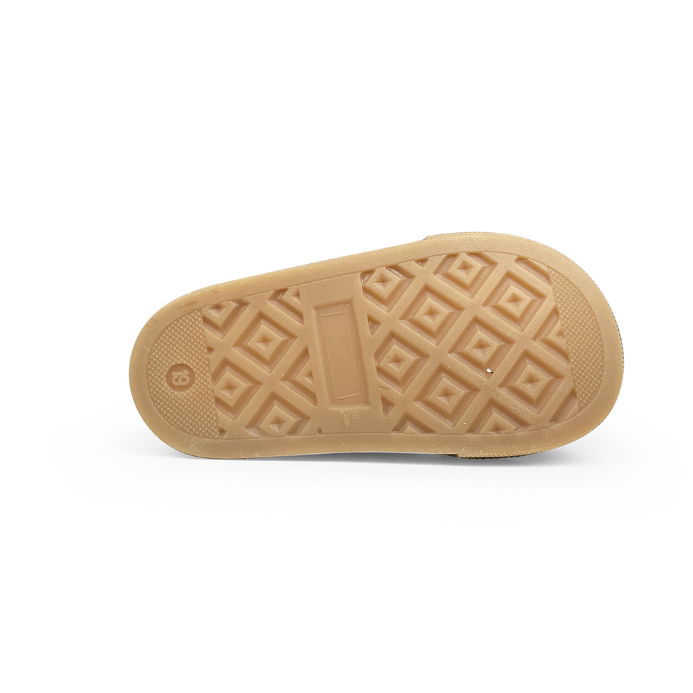 Lichtbruine préstapschoen met blauw