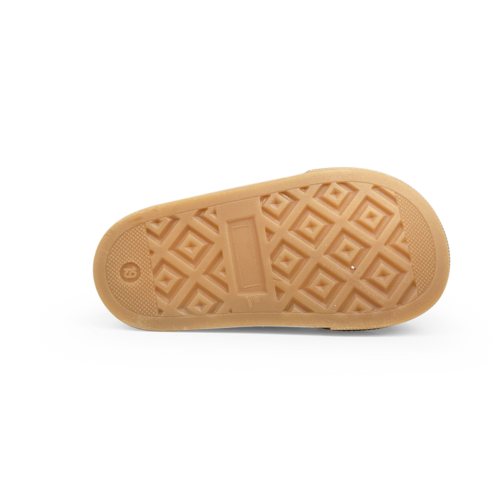 Lichtbruine préstapschoen met blauw