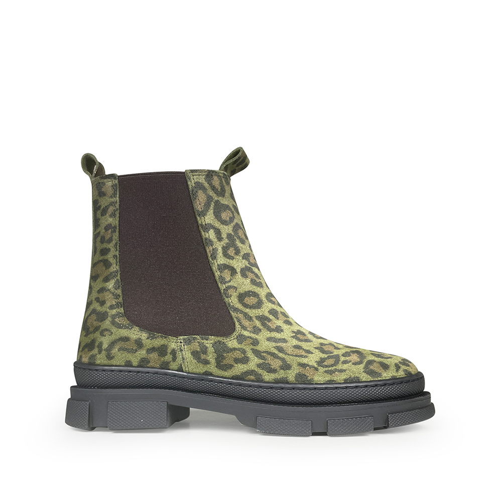 Angulus Chelsea laars groene leopard print met zwarte zool voor meisjes – Anna Pops