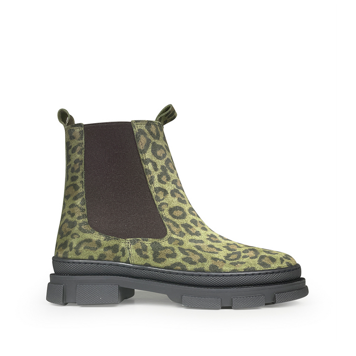 Angulus Chelsea laars groene leopard print met zwarte zool voor meisjes – Anna Pops