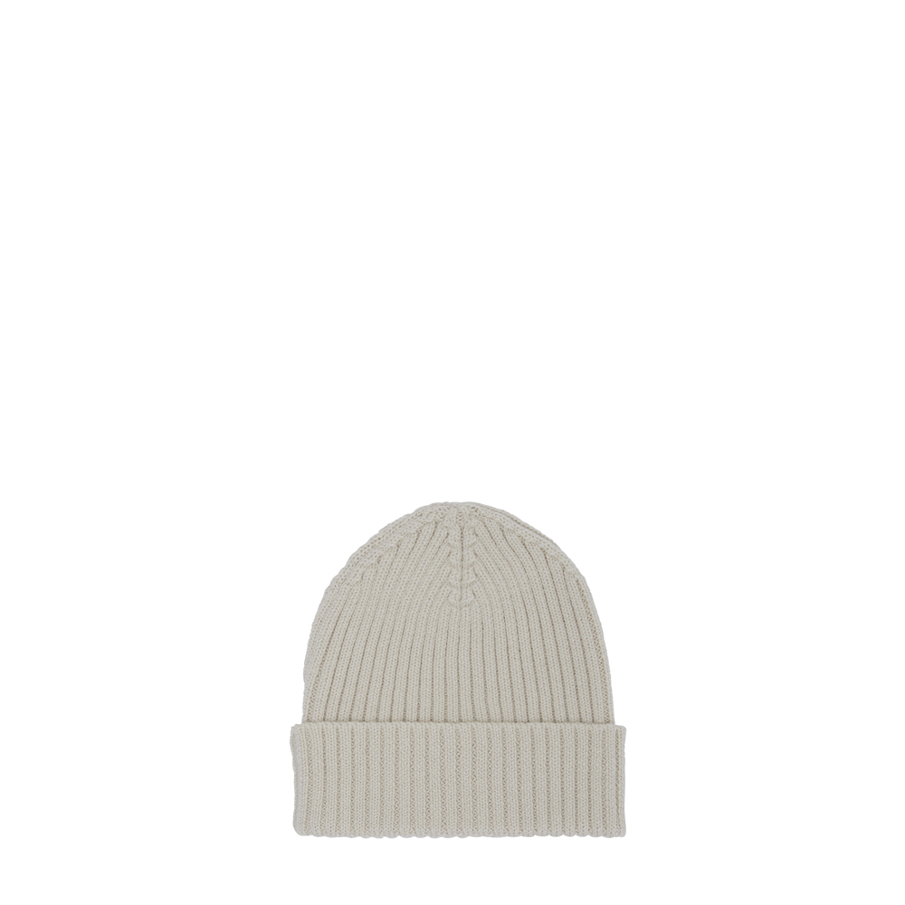 Beige geribde muts