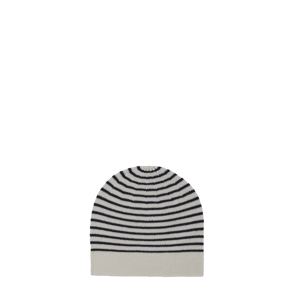 Beige donkerblauwe gestreepte muts