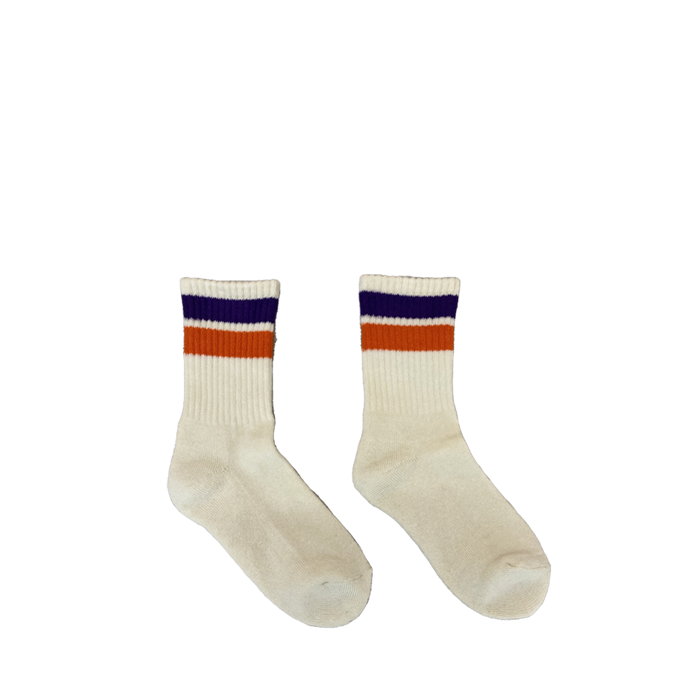 Witte kousen met paars/oranje strepen East End Highlanders
