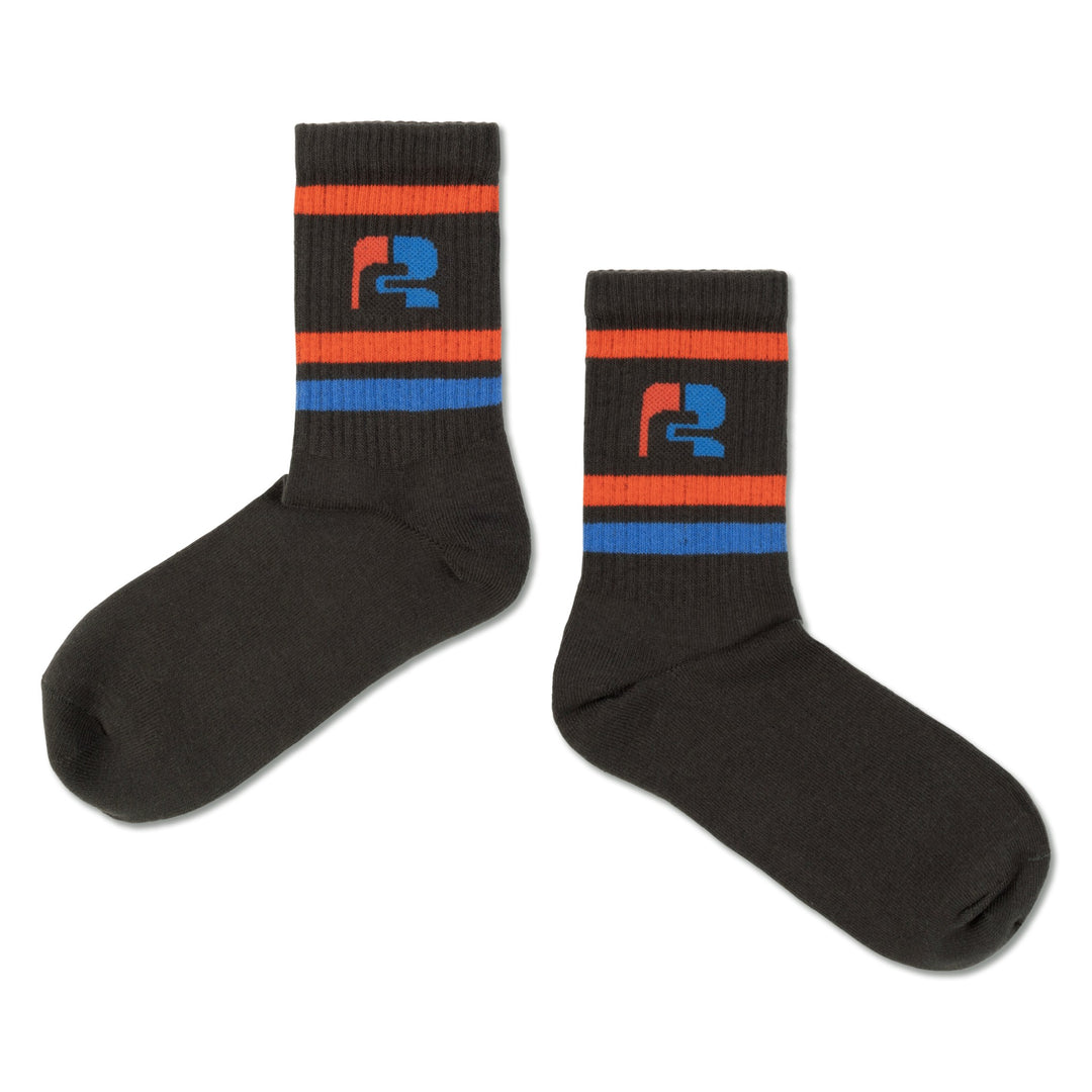 Sporty socks in dark gray with logo in red/blue