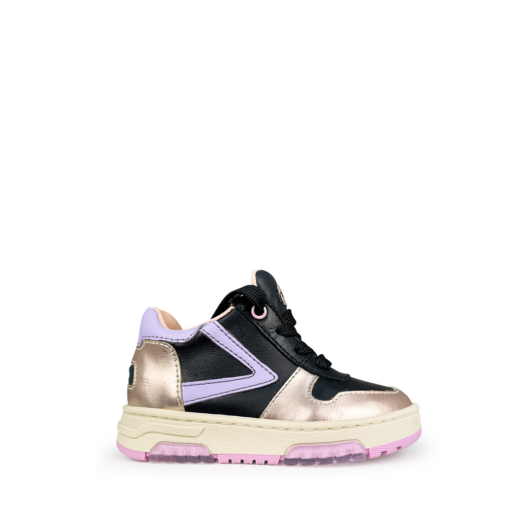 Rondinella sneaker meisje zwart met metallic roze – zijaanzicht links