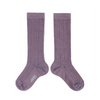 Knee high socks with pattern purple with merino wool - Glycine du Japon