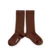 Knee socks with pattern brown merino - Chocolat au lait