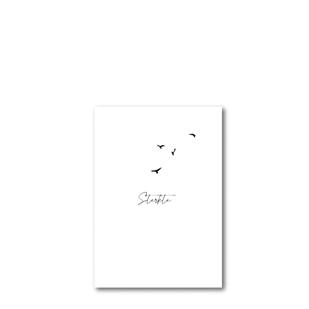 sterktekaart met zwarte vogels en handgeschreven tekst, uit het assortiment van Anna Pops