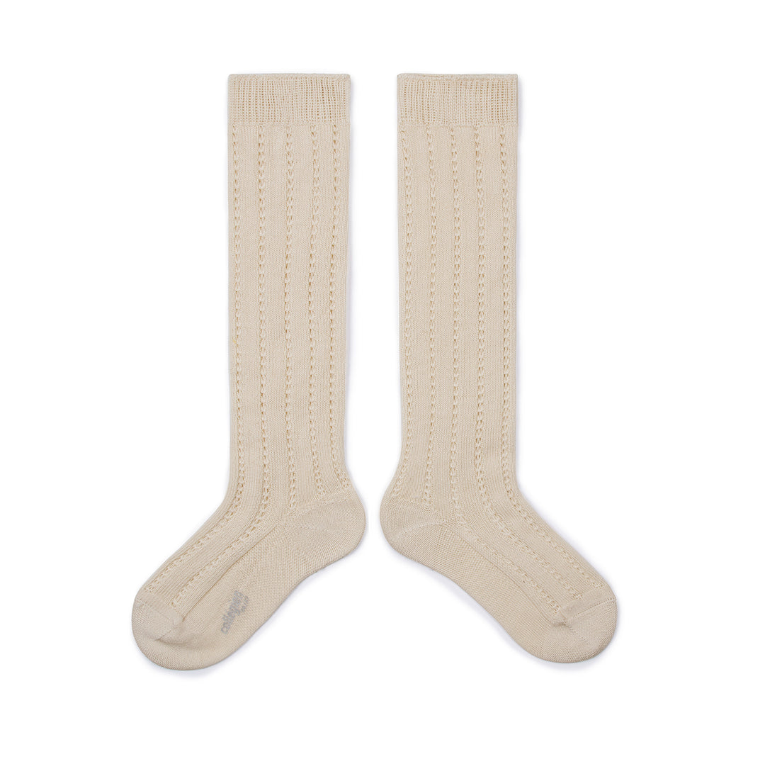 Knee highs with pattern beige - doux agneaux