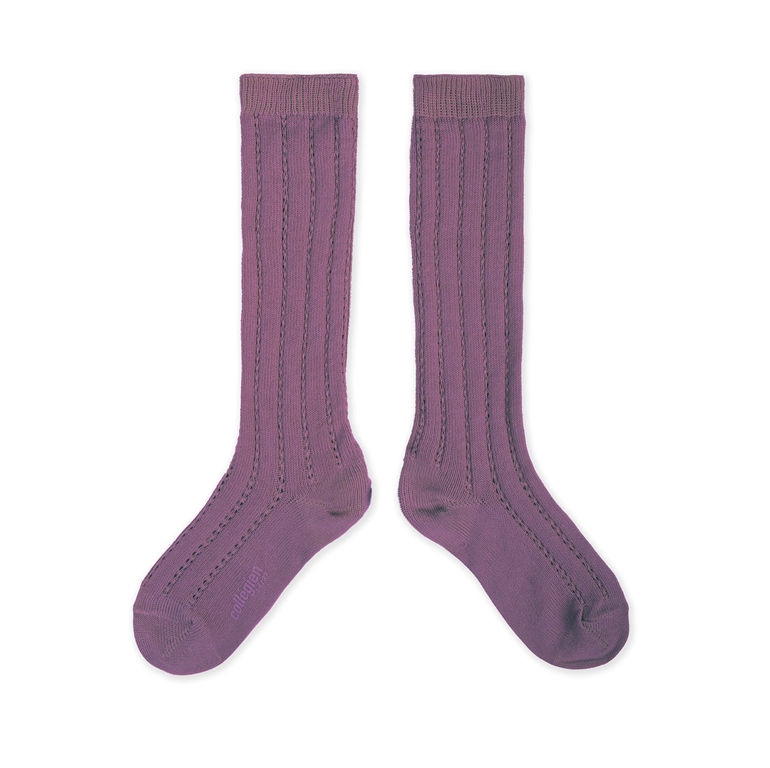 Knee-high socks with purple pattern -glycine de japon