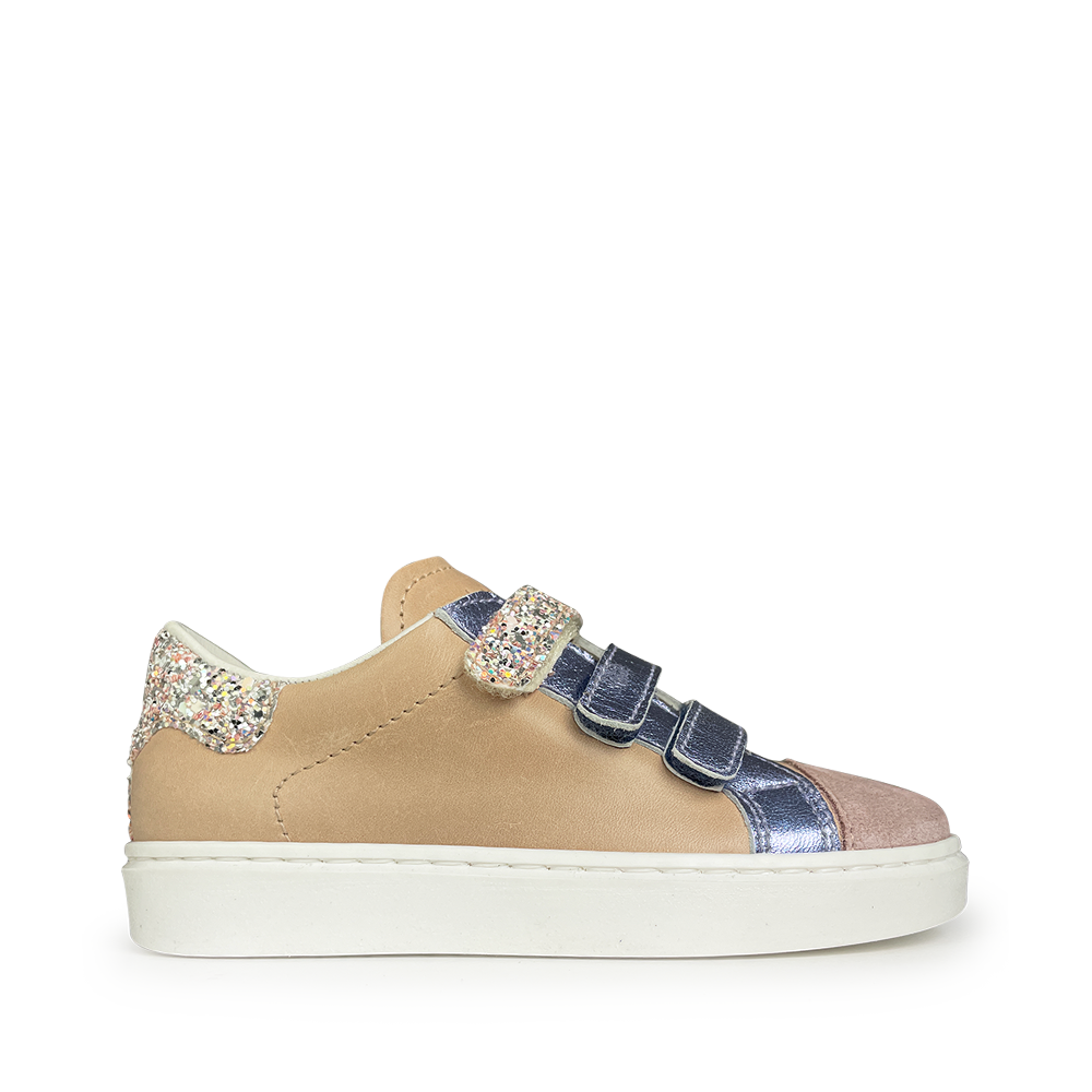 Sneaker glitter, blauw en roze