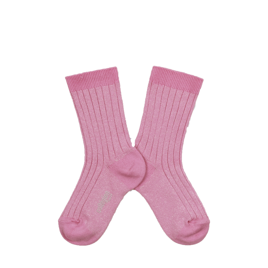 Shiny pink stockings with silver speckles - Rose bonbon