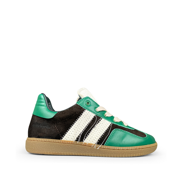Rondinella zwarte sneaker met groen leer – zijaanzicht links