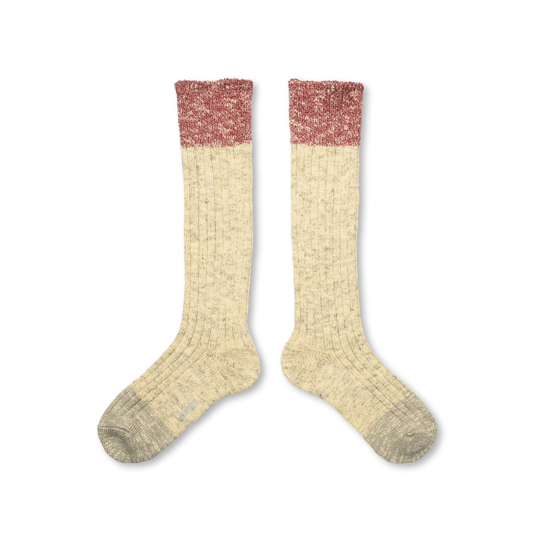 Lange kous wol - Melange beige rood