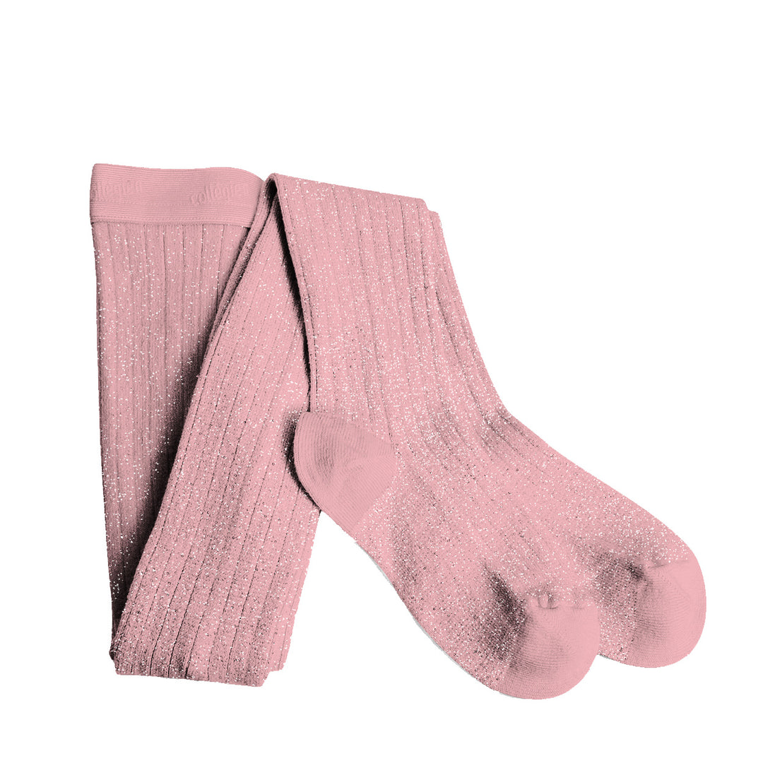 Rose Quartz geribde lurex collants
