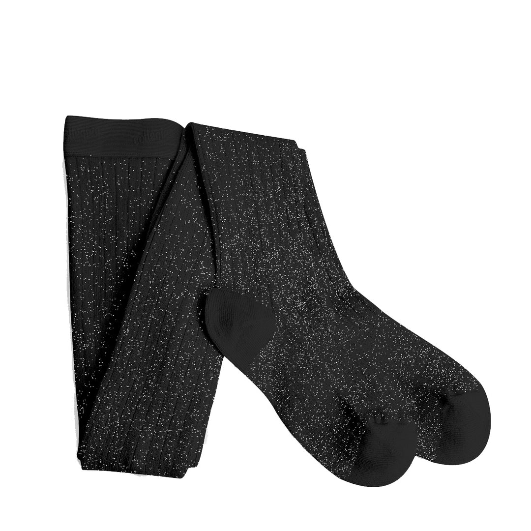 Noir de charbon geribde lurex collants