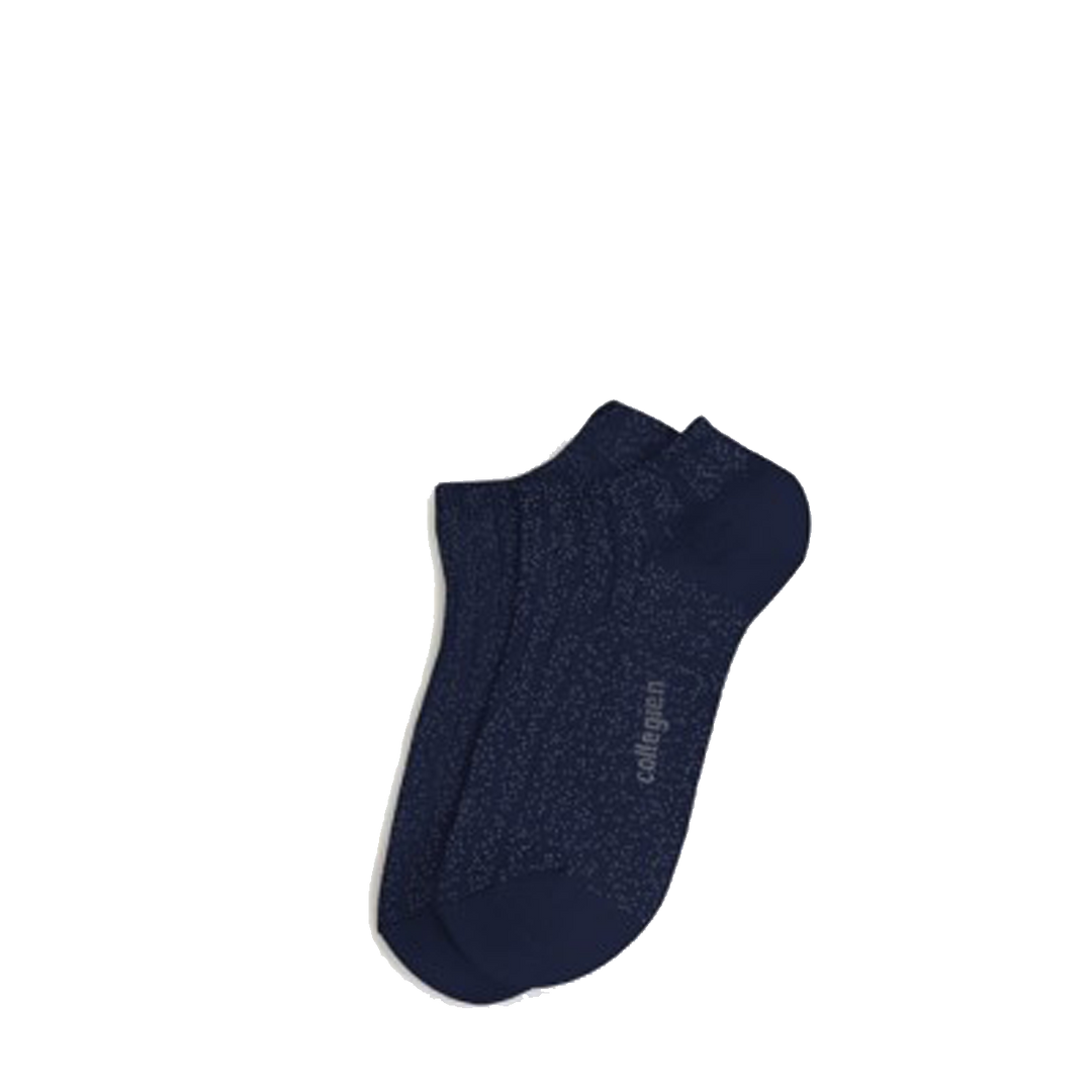 Blinkende donkerblauwe enkelkousen met zilveren spikkel