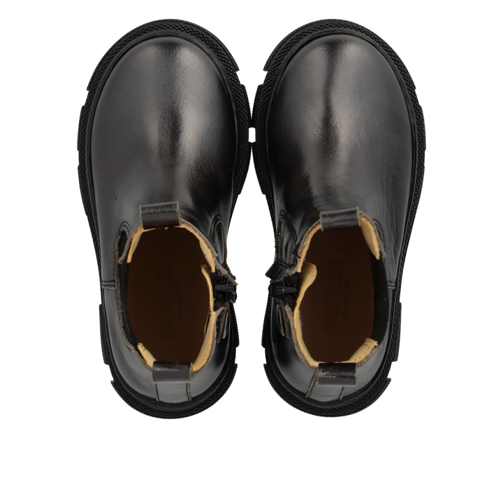 Bovenaanzicht van zwarte chelsea boots in leer voor meisjes – Angulus