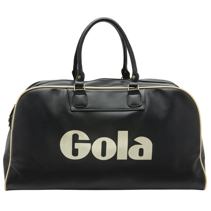 Achteraanzicht van de Gola sporttas met gouden Gola-logo.