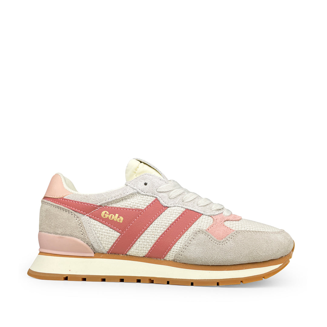 Gola Colorado sneaker voor tieners en volwassenen in beige met roze strepen zijaanzicht links