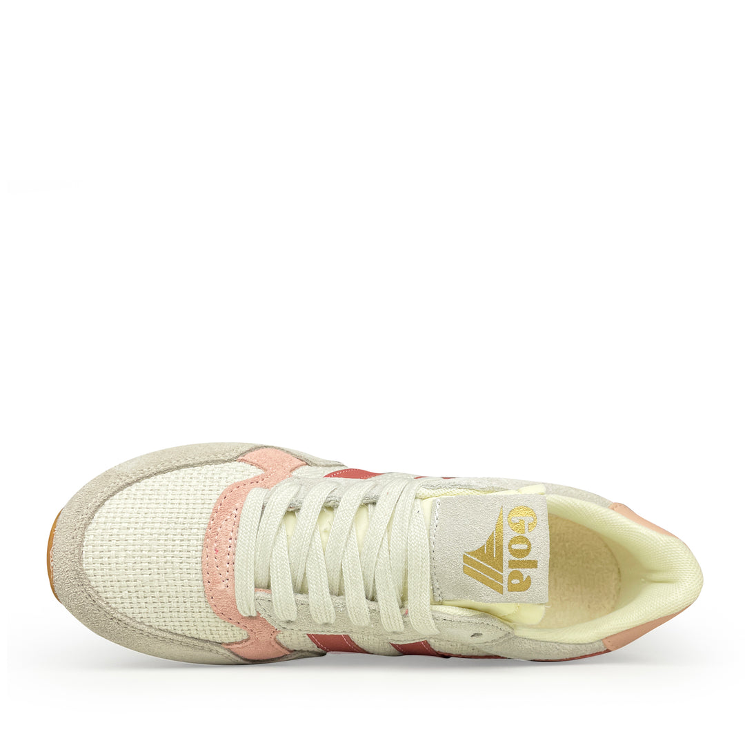 Bovenaanzicht van de Gola Colorado sneaker in beige en roze met vetersluiting