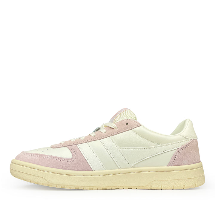 Gola Hawk sneaker wit roze rechter zijaanzicht met wit leer roze suède accenten en offwhite rubberen zool
