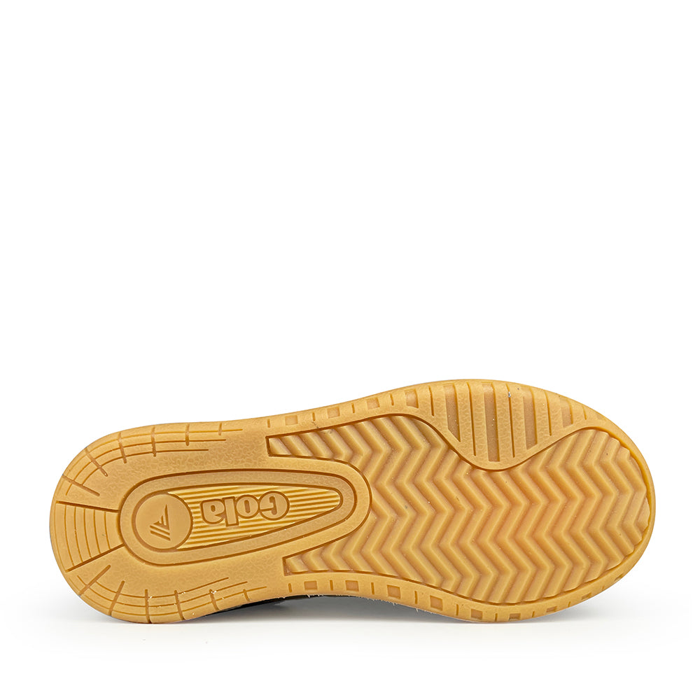 Onderkant van Gola Hawk sneaker met rubberen zool en Gola-logo, honingraat en visgraatprofiel