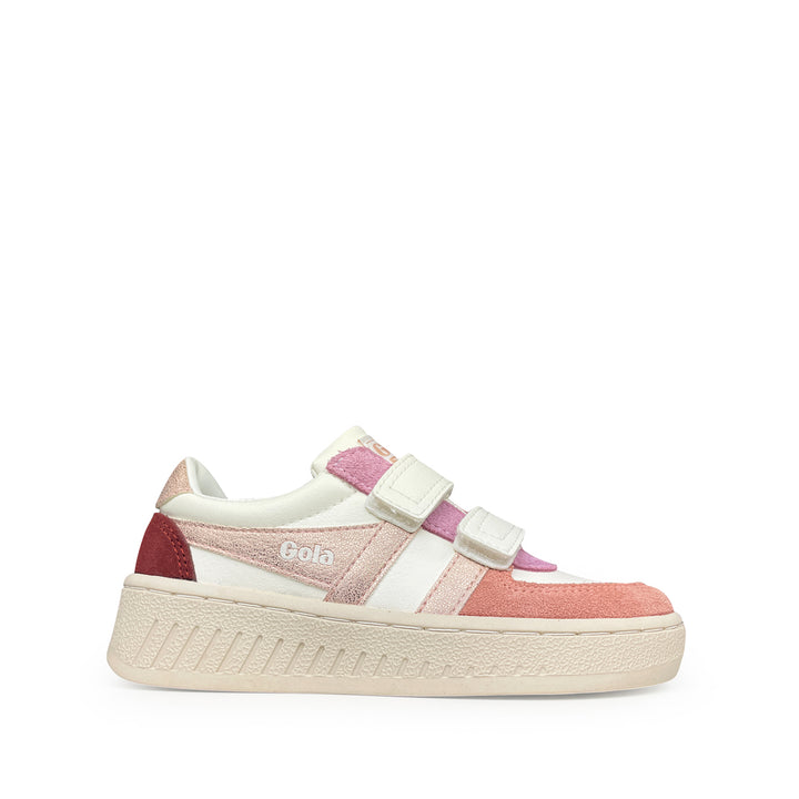 Kindersneaker Gola Quadrant Strap in wit met roze suède en klittenband – zijaanzicht links