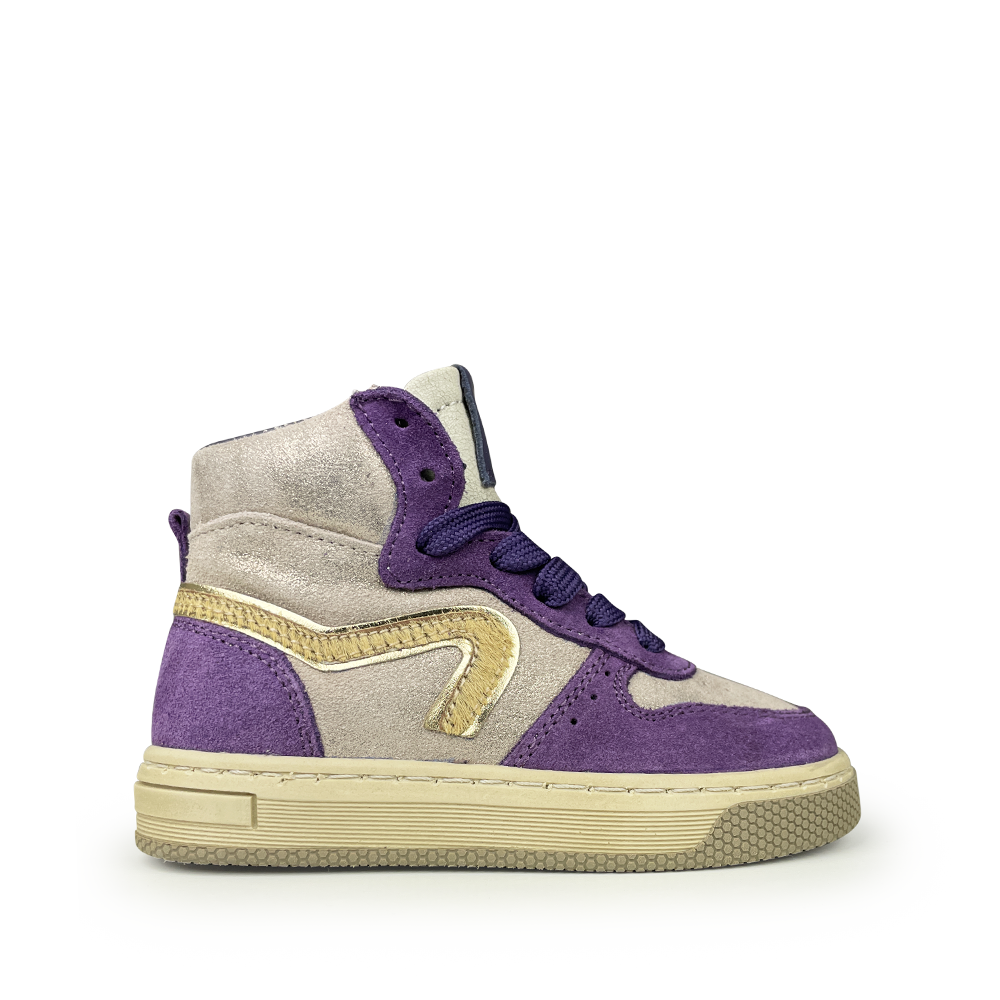 Hoge sneaker met paars en zilver