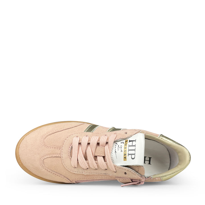 Bovenaanzicht van roze en gouden HIP sneaker voor kinderen