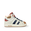 Hoge beige sneaker met zwart, bruin en rood