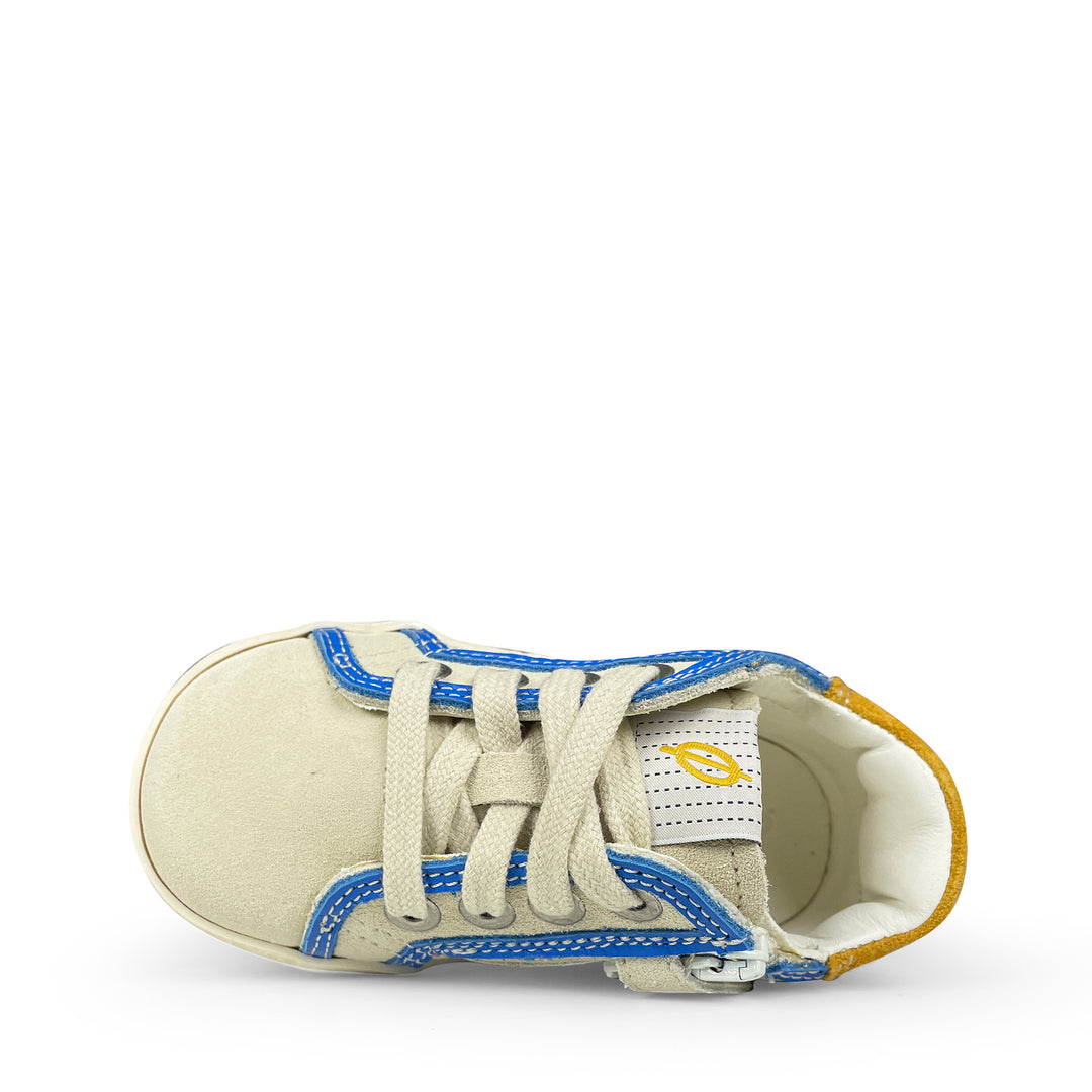 Sneaker beige met blauwe accenten