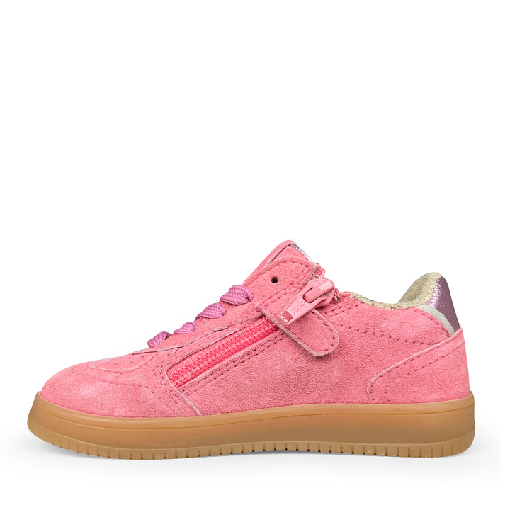 Roze Pinocchio sneaker met rits en klittenband – nubuck kinderschoen voor meisjes