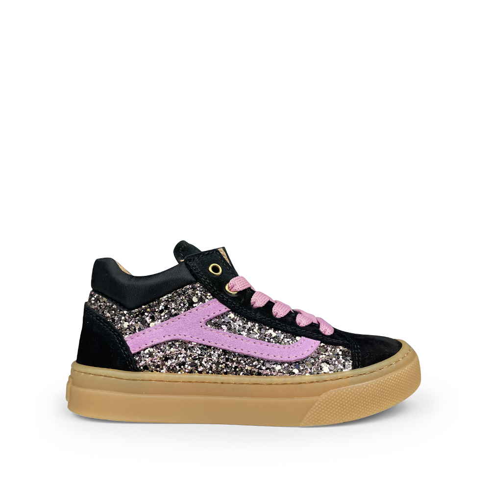 Zwarte sneaker met roze en glitter